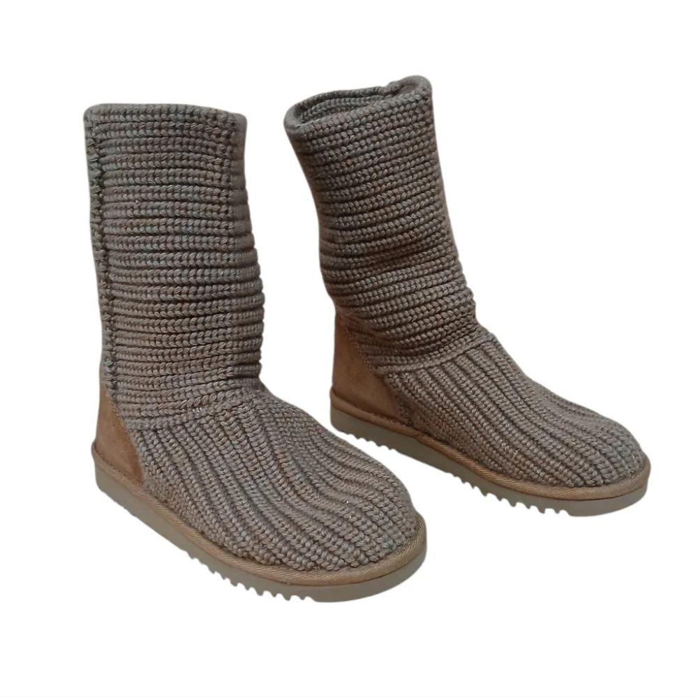 UGG Knit Tan Mid Calf Boots Size 3